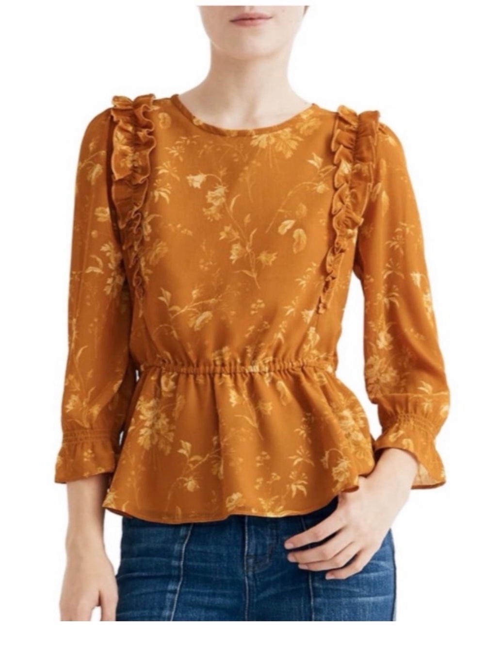 MADEWELL Floral Ruffle Shoulder Peplum Top